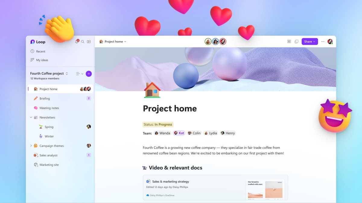 Microsoft Loop uygulaması arayüzü — Microsoft resmi M365 blog kaynaklı görsel