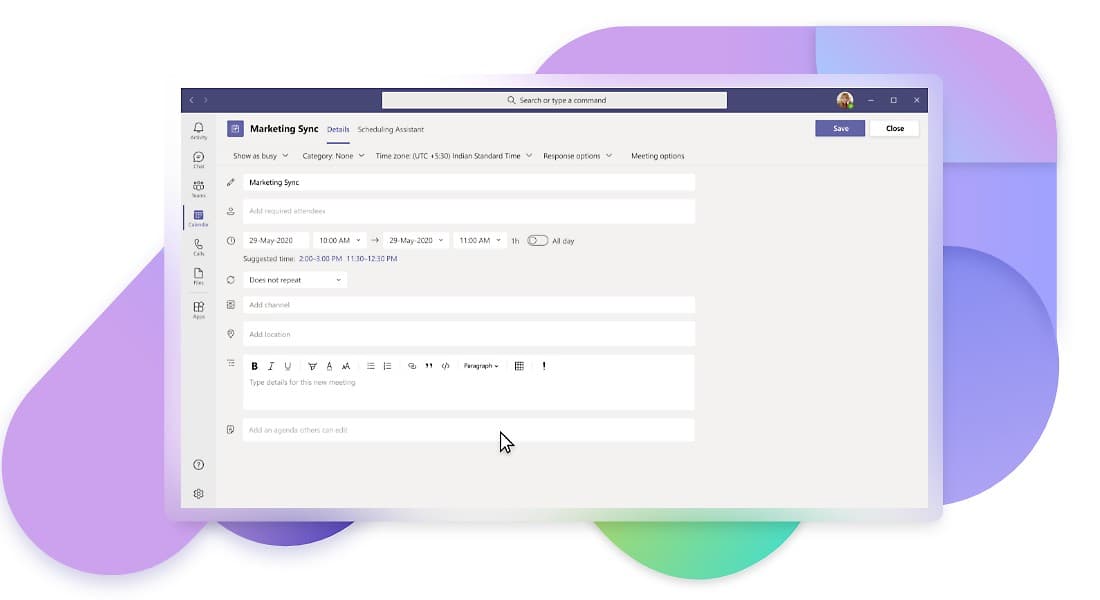 Microsoft Teams toplantı planlama arayüzü — Teams Toplantısı eklentisinin Outlook ile entegrasyonu (Microsoft resmi ürün görseli)
